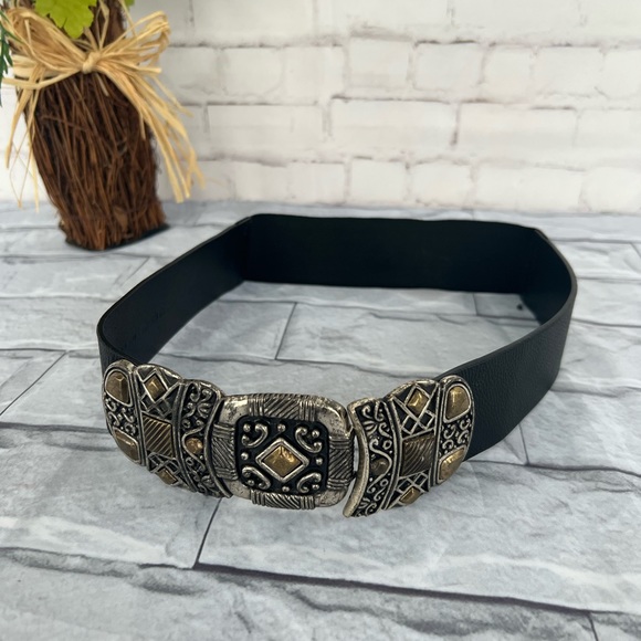 Chico’s black leather boho studded metal belt size small - Picture 7 of 8